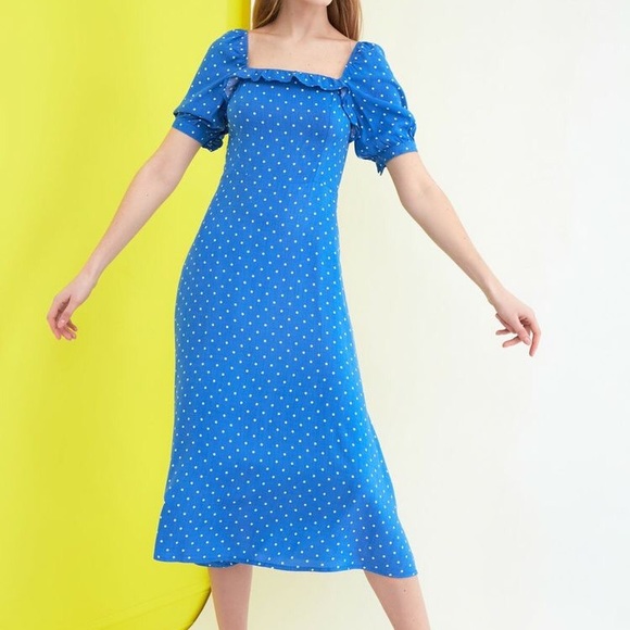 Blue Polka Dot Midi Dress - Picture 2 of 6